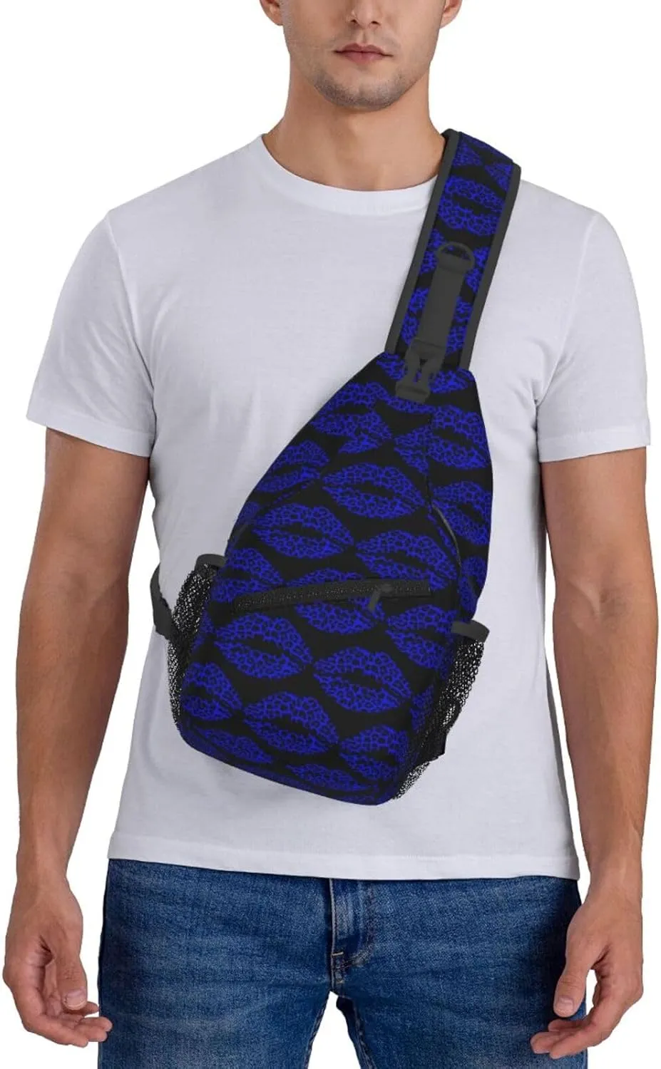 Blue Black Leopard Lips Crossbody Bag Cross Chest Bag Adjustable Sling Backpack Sports Gym Shoulder Bags Travel Cycling Daypack Diagonally Casual Rucksack