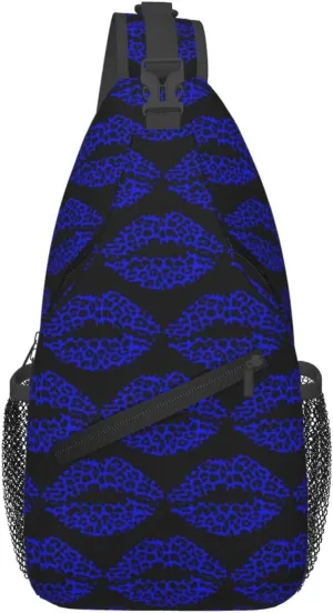 Blue Black Leopard Lips Crossbody Bag Cross Chest Bag Adjustable Sling Backpack Sports Gym Shoulder Bags Travel Cycling Daypack Diagonally Casual Rucksack