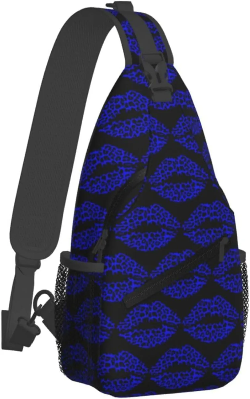 Blue Black Leopard Lips Crossbody Bag Cross Chest Bag Adjustable Sling Backpack Sports Gym Shoulder Bags Travel Cycling Daypack Diagonally Casual Rucksack