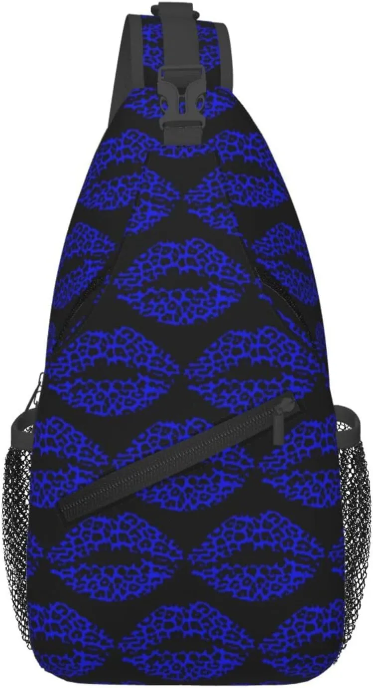 Blue Black Leopard Lips Crossbody Bag Cross Chest Bag Adjustable Sling Backpack Sports Gym Shoulder Bags Travel Cycling Daypack Diagonally Casual Rucksack