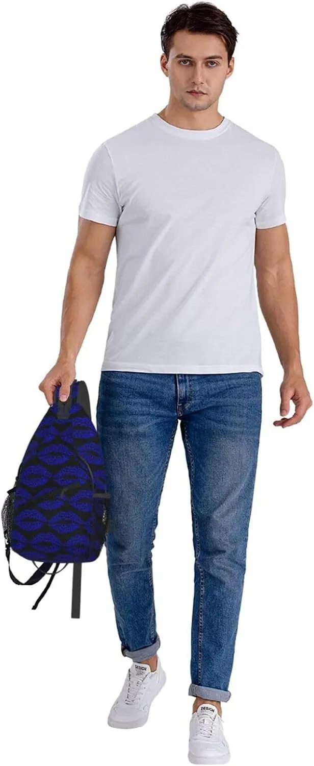 Blue Black Leopard Lips Crossbody Bag Cross Chest Bag Adjustable Sling Backpack Sports Gym Shoulder Bags Travel Cycling Daypack Diagonally Casual Rucksack