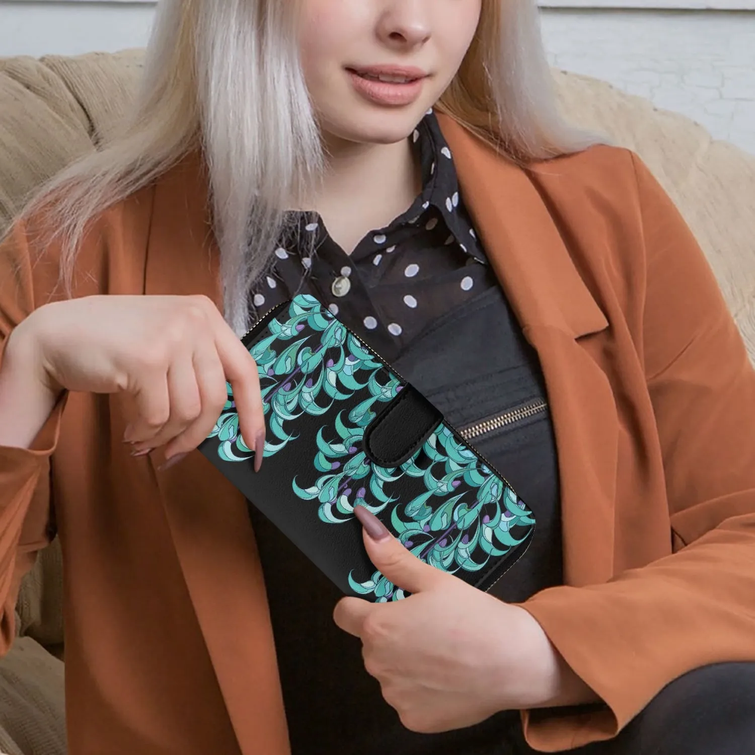 Blue Jade- Long Leather Wallet