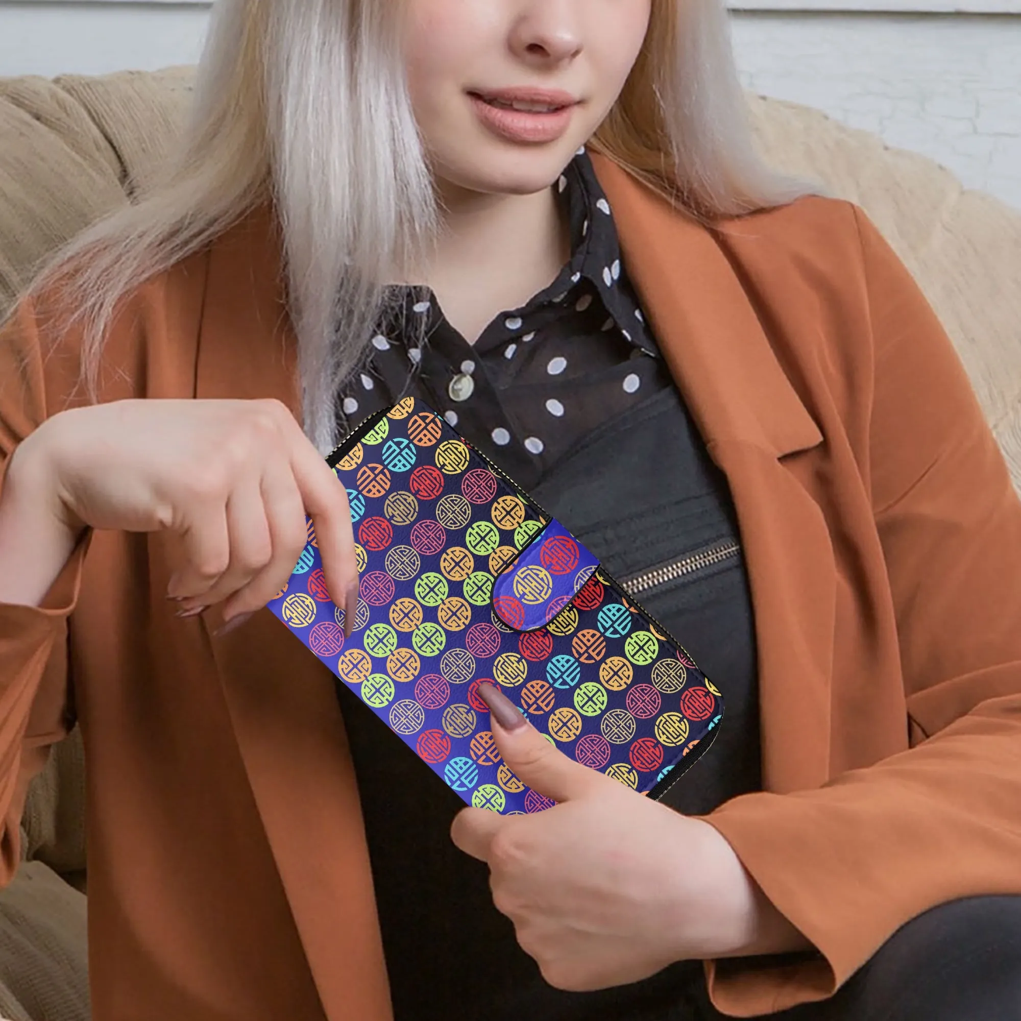 Blue Ombre Fengshui Symbols Long Flap Wallet