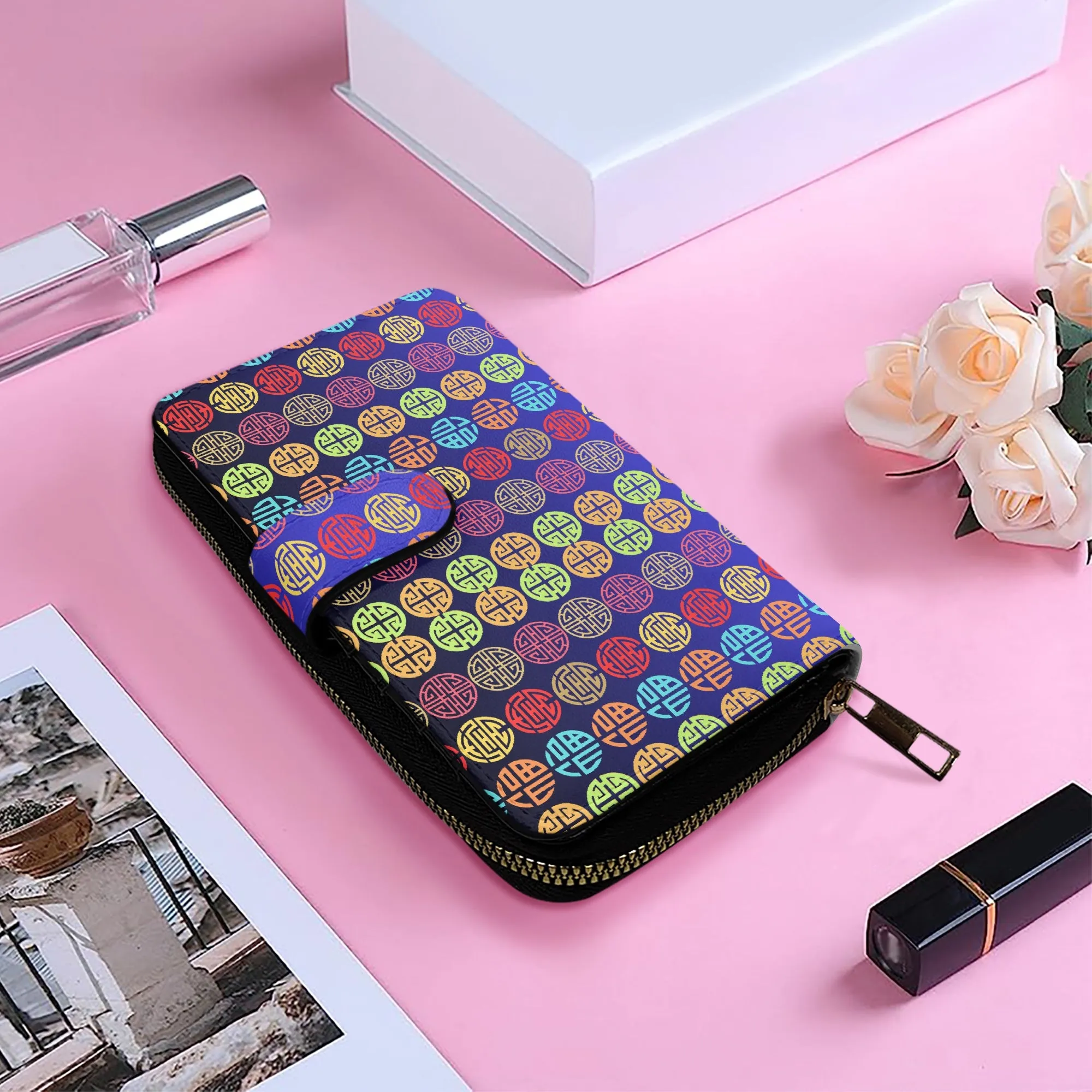 Blue Ombre Fengshui Symbols Long Flap Wallet