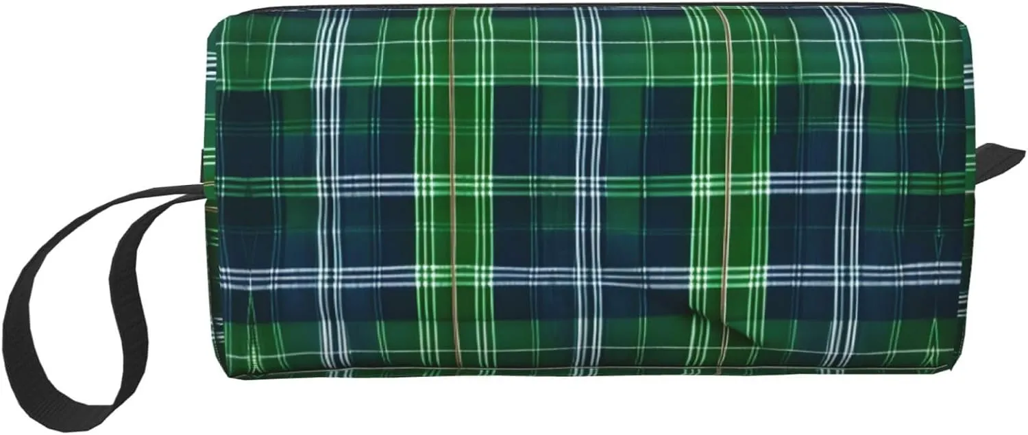 Blue Scottish Tartan print Travel Cosmetic Bag Gifts for Women Portable Make Up Bags for Women Mother Sister