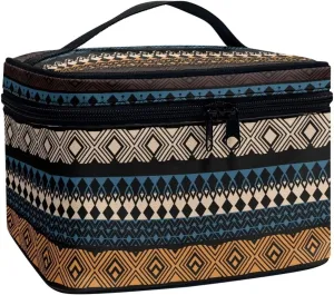 Boho Ethnic Make up Bag Portable Cosmetic Storage Bag Aztec Tribal Print Make up Bag Lightweight Travel Handbag Portable Toiletry Bag with Handle