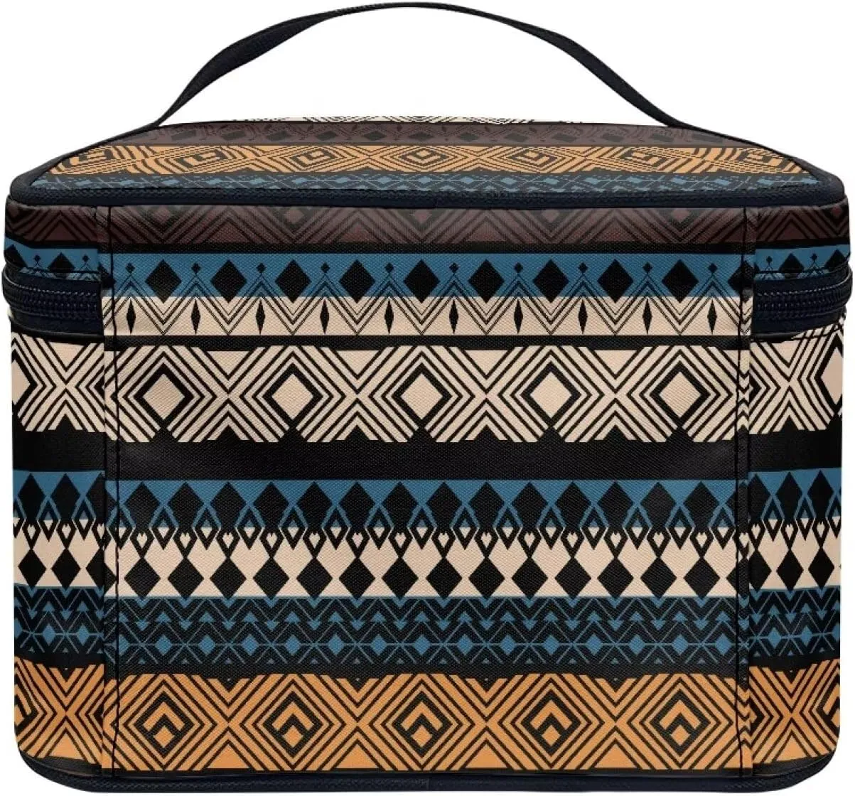 Boho Ethnic Make up Bag Portable Cosmetic Storage Bag Aztec Tribal Print Make up Bag Lightweight Travel Handbag Portable Toiletry Bag with Handle