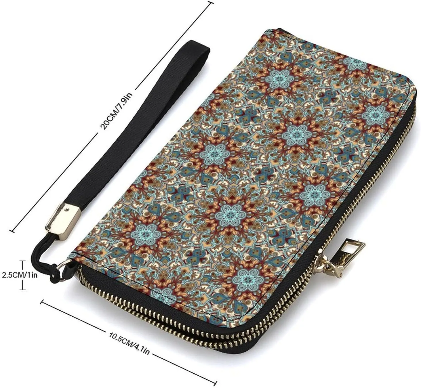 Boho Flower Women's Leather Long Large Capacity Wallet Clutch Wallet with Hand Strap, 20x10.5cm, style-8-1