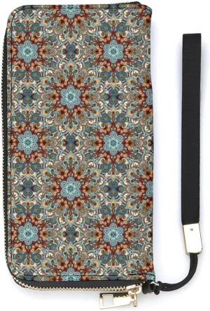 Boho Flower Women's Leather Long Large Capacity Wallet Clutch Wallet with Hand Strap, 20x10.5cm, style-8-1