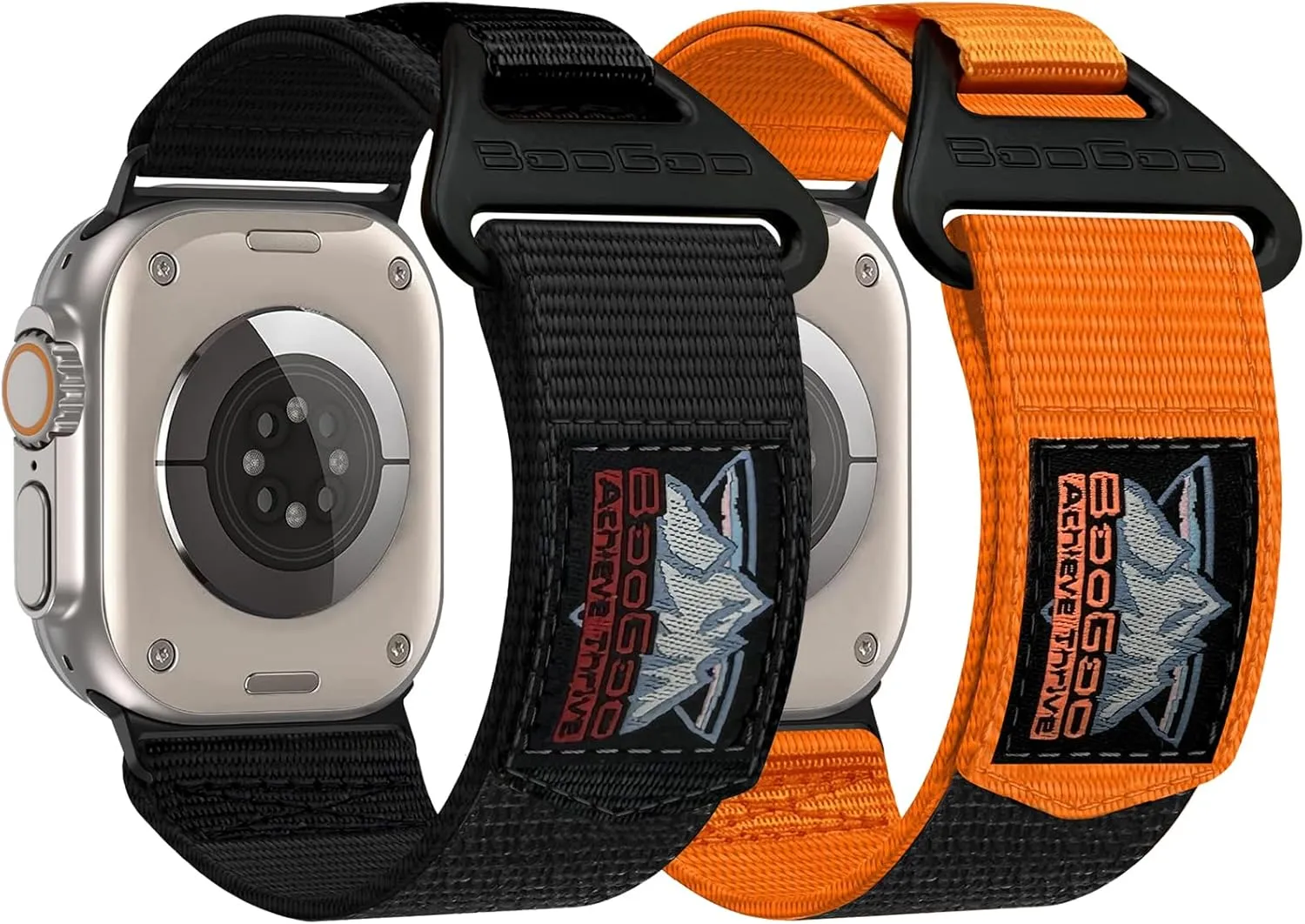BooGoo Compatible with Apple Watch Band - 2 Pack Black & Orange Nylon Straps, Suitable for Apple Watch Ultra 2, Ultra, Series 10, Apple Watch Band 46mm (M, Black & Orange Duo)