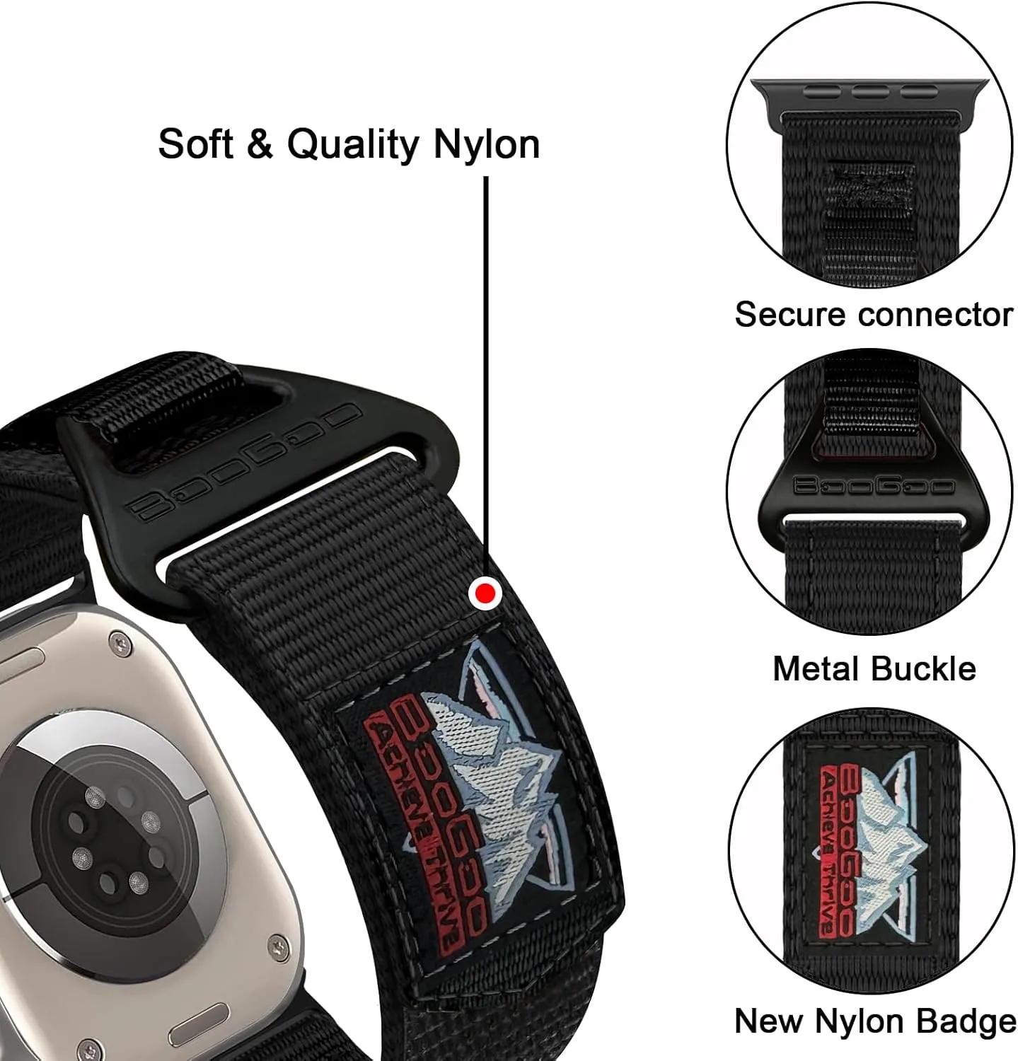 BooGoo Compatible with Apple Watch Band - 2 Pack Black & Orange Nylon Straps, Suitable for Apple Watch Ultra 2, Ultra, Series 10, Apple Watch Band 46mm (M, Black & Orange Duo)