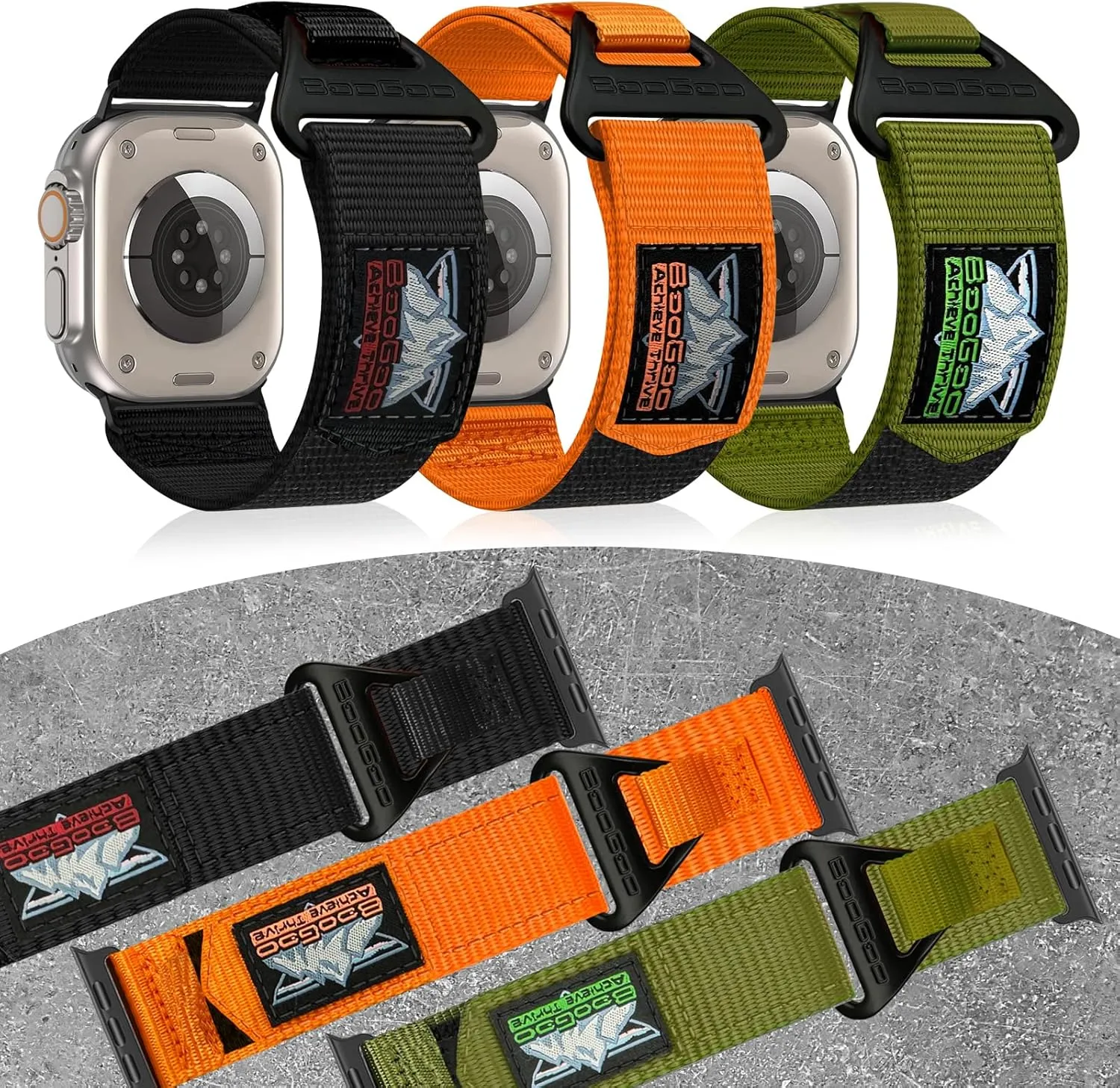 BooGoo Compatible with Apple Watch Band - 2 Pack Black & Orange Nylon Straps, Suitable for Apple Watch Ultra 2, Ultra, Series 10, Apple Watch Band 46mm (M, Black & Orange Duo)