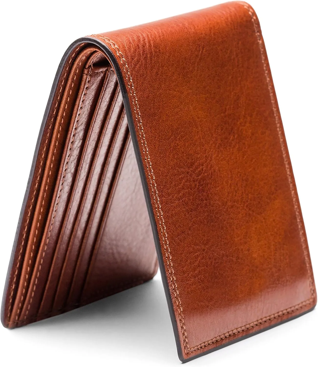 Bosca Men's Leather Wallet – Full Grain Italian Dolce Leather Wallet For Men, 8 Card Slots, Bifold, Gift-Ready Packaging, Amber Brown