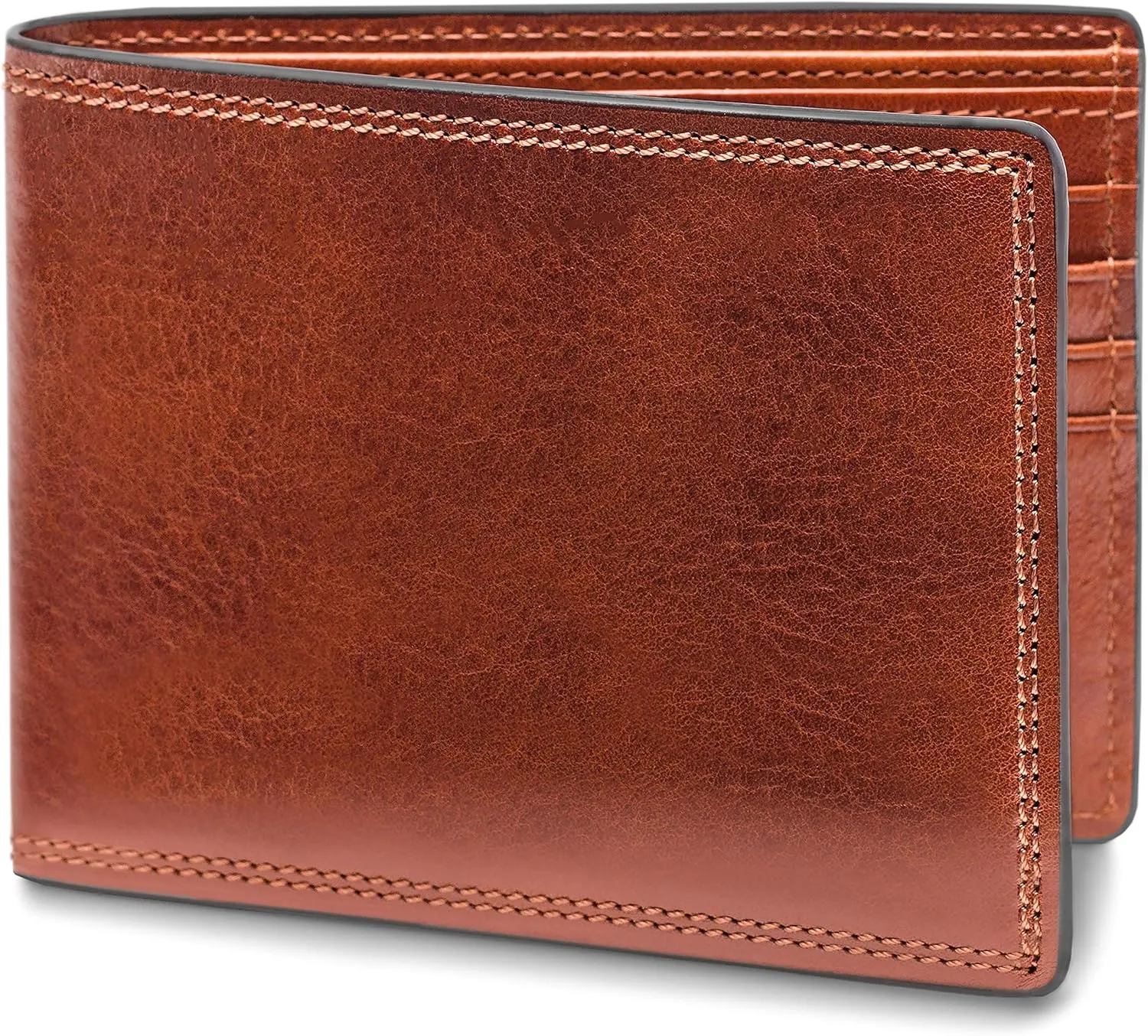 Bosca Men's Leather Wallet – Full Grain Italian Dolce Leather Wallet For Men, 8 Card Slots, Bifold, Gift-Ready Packaging, Amber Brown