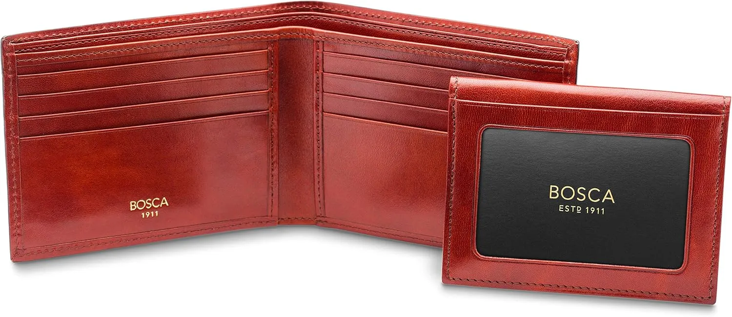 Bosca Men's Leather Wallet with Removable ID Passcase - Bifold Wallet for Men With 8 Card Slots, Premium Hand-Stained Leather With Gift Packaging, Cognac Brown