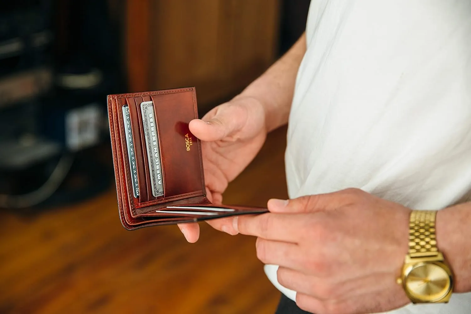 Bosca Men's Old Leather Bifold Wallet with ID Window and Card Slots - Italian Leather, Durable and Stylish, Dark Brown