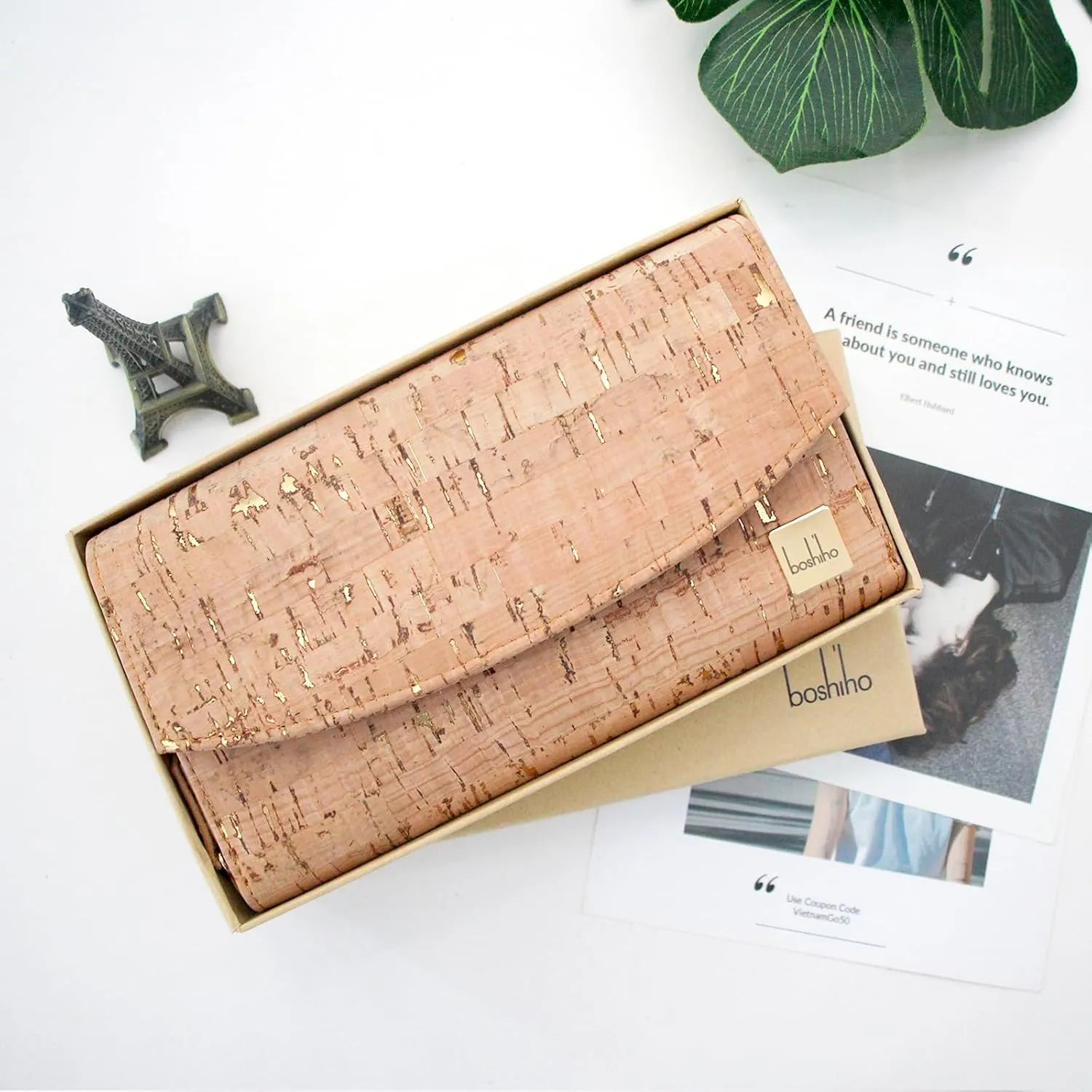 boshiho Natural Cork Wallet - Large Capacity Smart Phone Long Clutch Purse for Women Vegan Gift