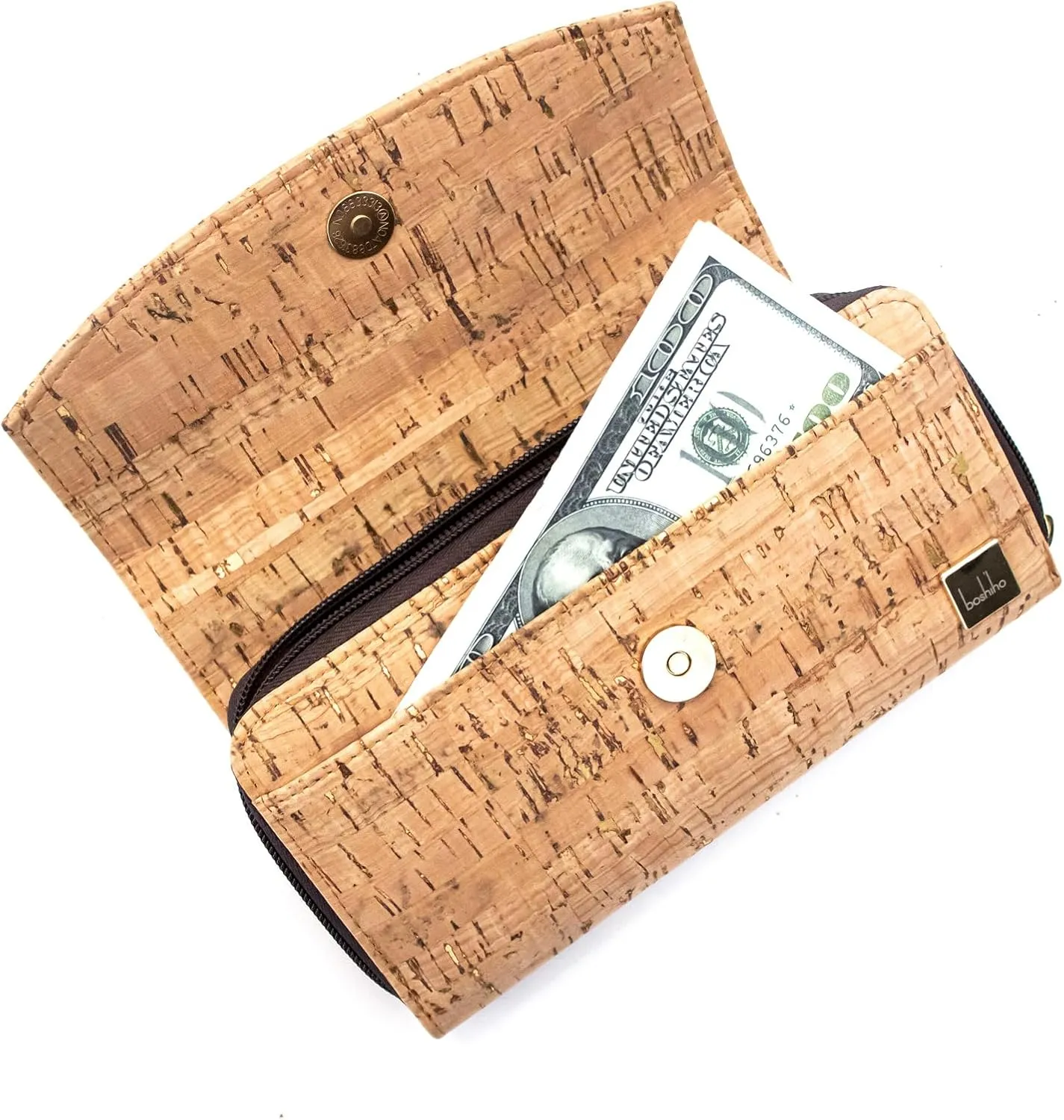 boshiho Natural Cork Wallet - Large Capacity Smart Phone Long Clutch Purse for Women Vegan Gift