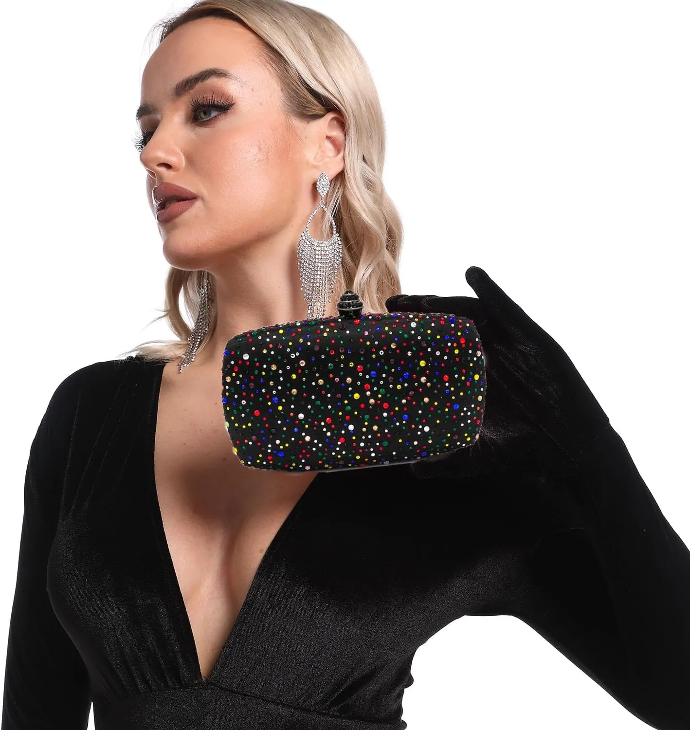 Boutique De FGG Women's Crystal Clutch Evening Bag Bride Handbags for Wedding Party Diamond Rhinestone Clutch Purse,Mini,Mini