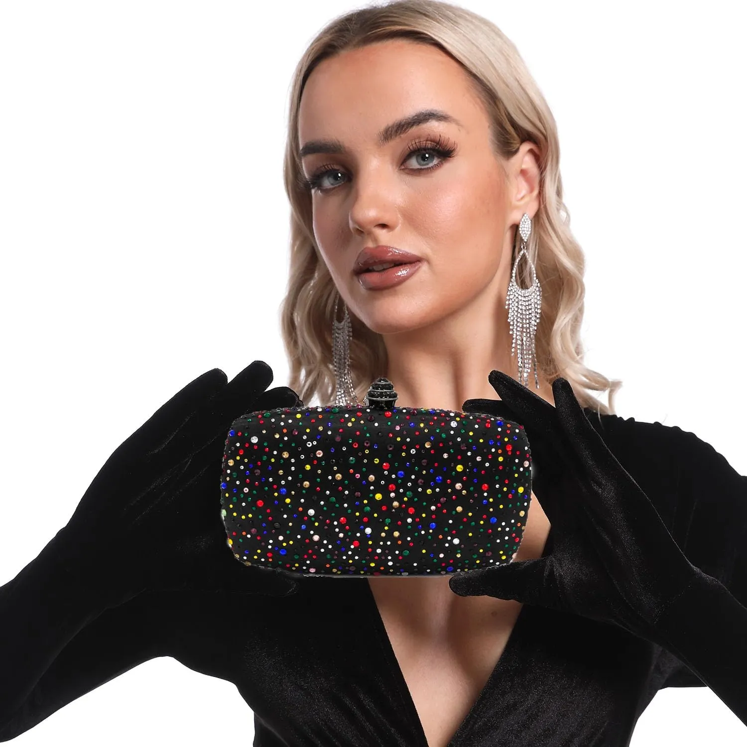 Boutique De FGG Women's Crystal Clutch Evening Bag Bride Handbags for Wedding Party Diamond Rhinestone Clutch Purse,Mini,Mini