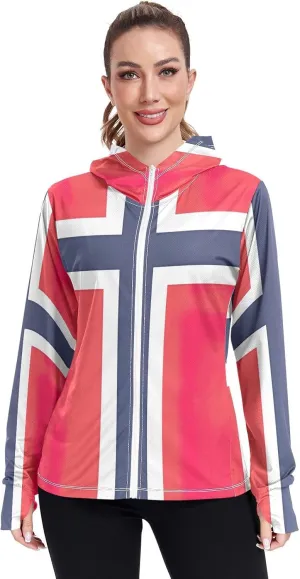 Bouvet Island Flag Sun Protection Shirt Women, UPF 50  Long Sleeve Rash Guard, S-XXL