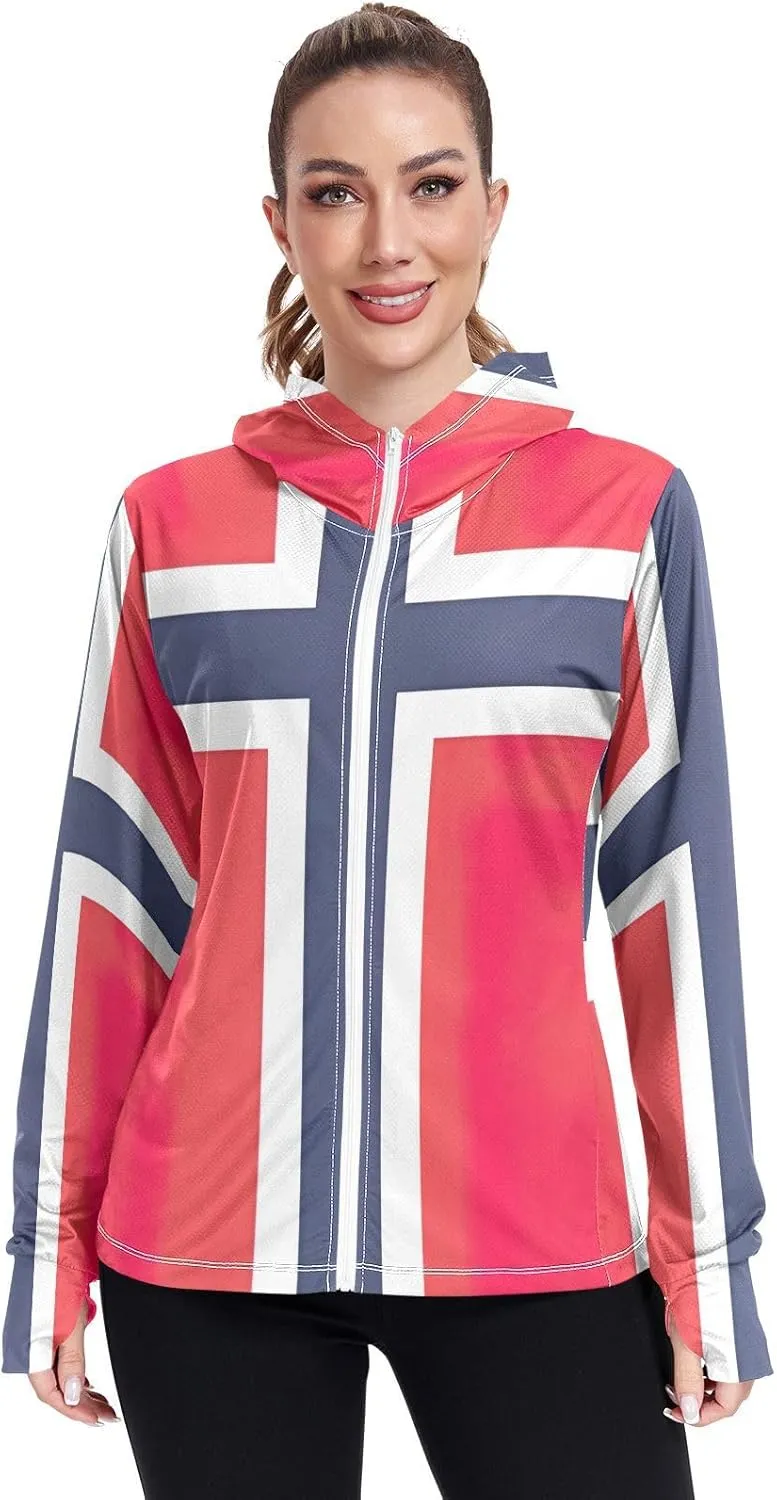 Bouvet Island Flag Sun Protection Shirt Women, UPF 50  Long Sleeve Rash Guard, S-XXL