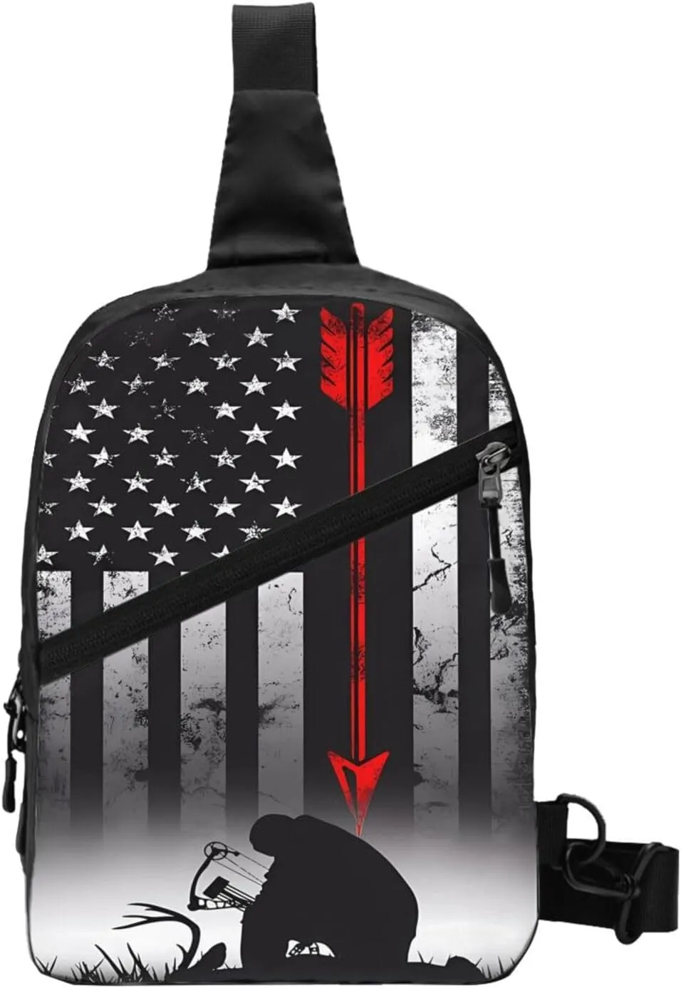 Bow Deer Hunting American Flag Portable Sling Bags Packable Crossbody Bag Foldable Sport Daypack Reusable Shoulder Backpack Diagonally Chest Bag for Workout Travel