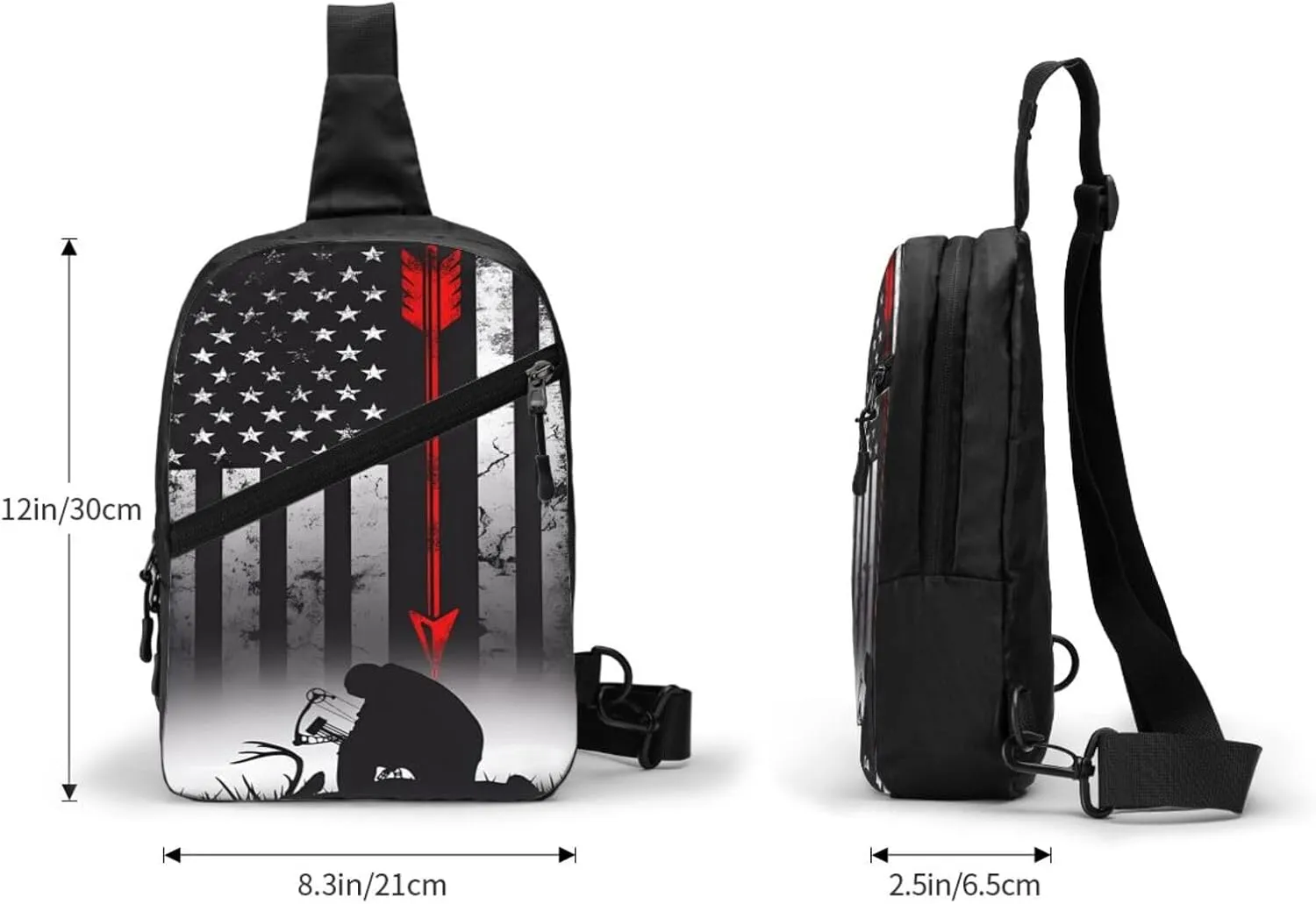 Bow Deer Hunting American Flag Portable Sling Bags Packable Crossbody Bag Foldable Sport Daypack Reusable Shoulder Backpack Diagonally Chest Bag for Workout Travel