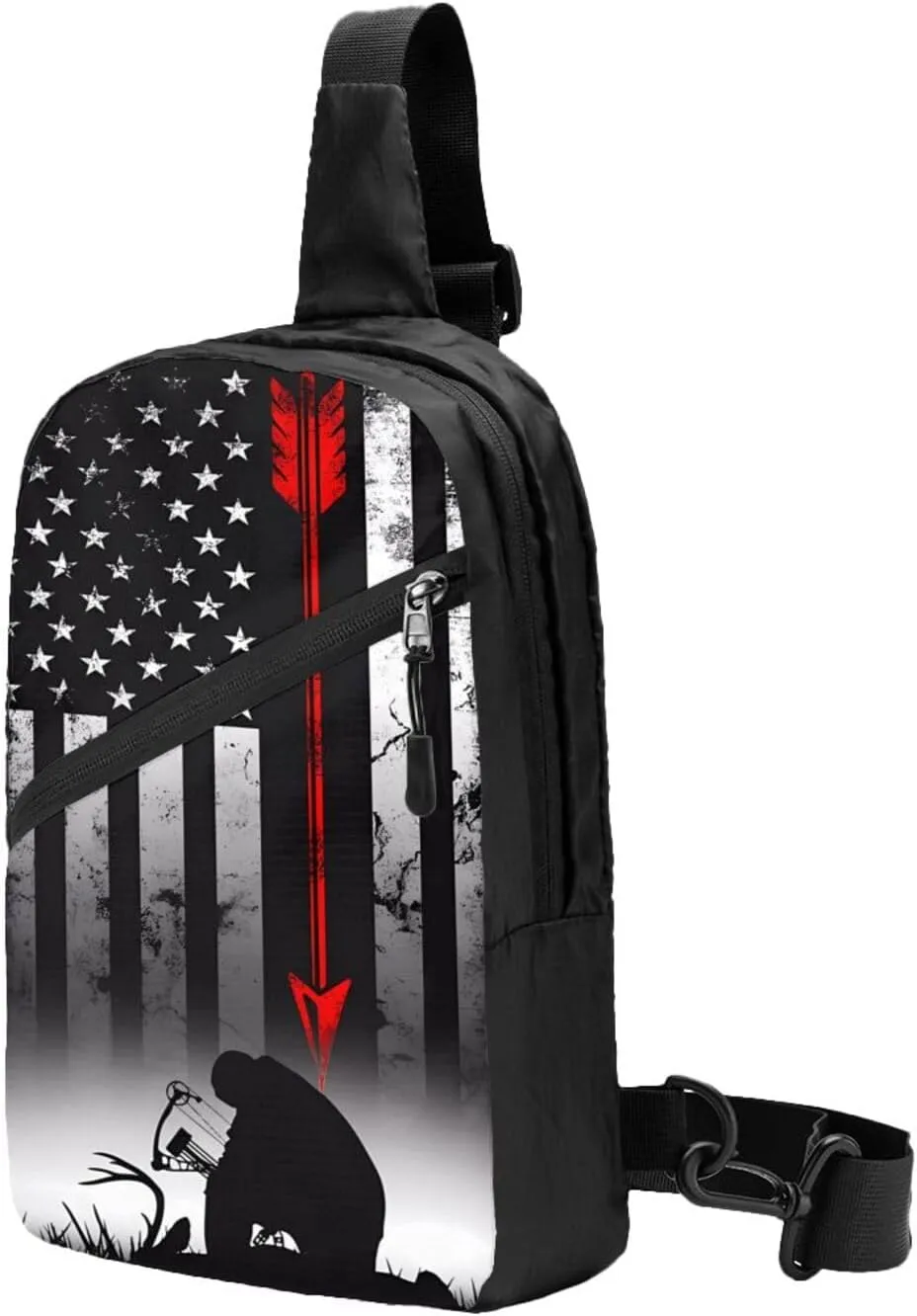 Bow Deer Hunting American Flag Portable Sling Bags Packable Crossbody Bag Foldable Sport Daypack Reusable Shoulder Backpack Diagonally Chest Bag for Workout Travel