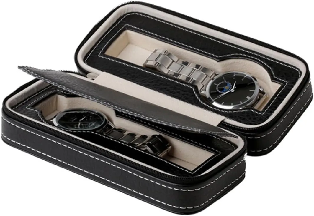 Box Watch Organizer Watch Storage Case Blacw Storage Bag Portable Scratch Prevention Dress It up Buttons Zipper Bag Watch Case Watch Holder Black