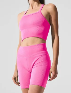 Breathable ribbed pink workout set