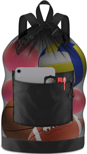 BROTOU Soccer Ball Bag with Double Shoulder Strap Large Mesh Sports Equipment Net Bag with Top Handle Heavy Duty Drawstring Bags Team Work for Basketball, Volleyball, Baseball, Swimming Gear