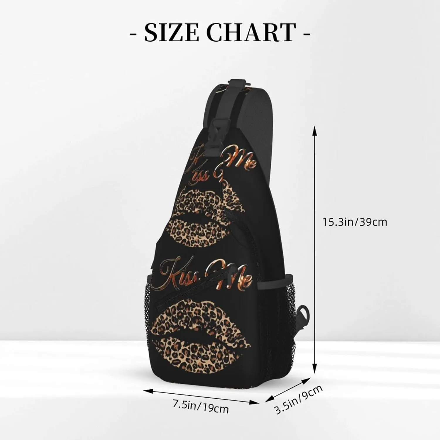 Brown Leopard Kissing Lips Crossbody Bag Cross Chest Bag Adjustable Sling Backpack Sports Gym Shoulder Bags Travel Cycling Daypack Diagonally Casual Rucksack
