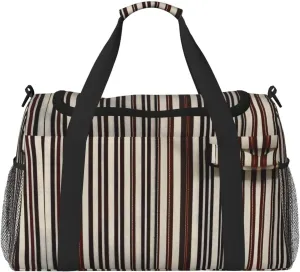 Brown Stripe Travel Tote Bag â€“ Large Reusable Shopping Bag, Vacation Tote, Sports Duffel Bag with Adjustable Crossbody Strap