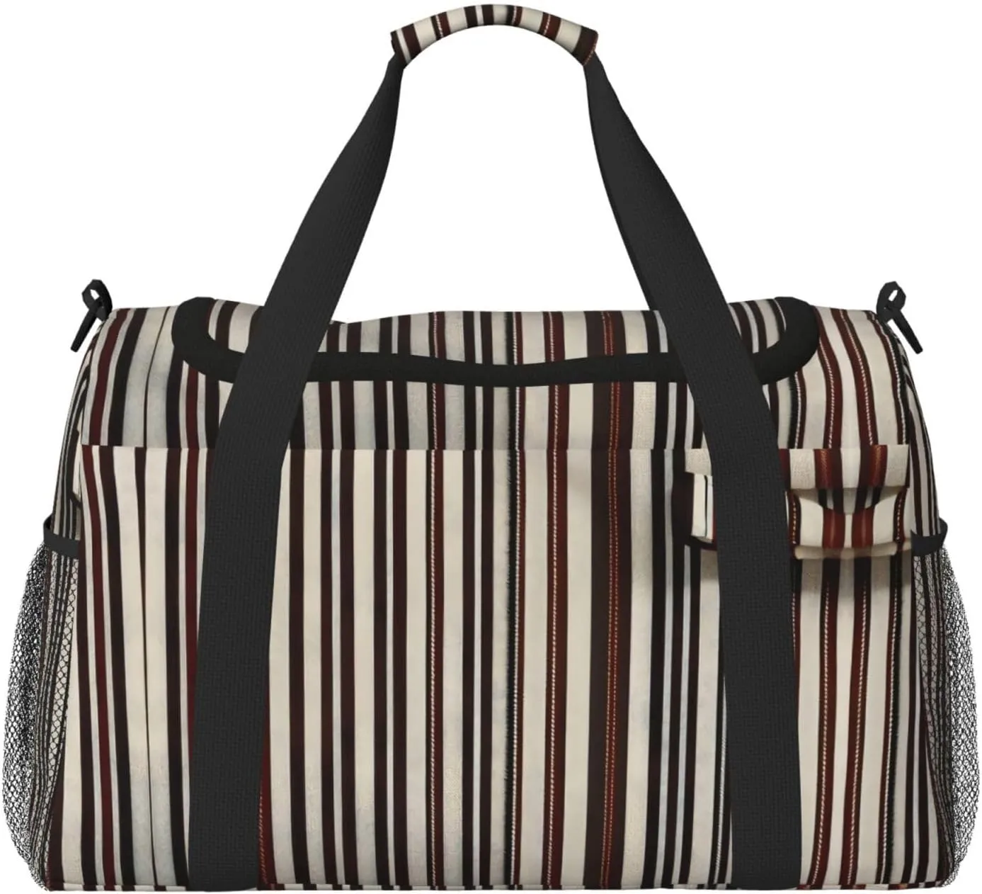 Brown Stripe Travel Tote Bag â€“ Large Reusable Shopping Bag, Vacation Tote, Sports Duffel Bag with Adjustable Crossbody Strap