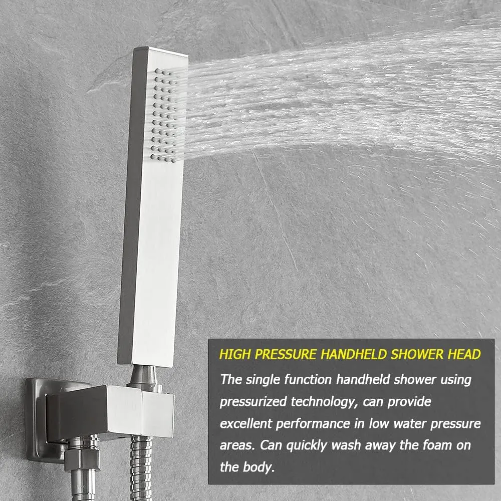 Brushed Nickel Shower System with 8'' Rainfall Shower Head, Handheld Shower head, Bathroom Luxury Rain Mixer Shower Combo Set Wall Mounted Shower Faucet Rough-in Valve and Trim Kit