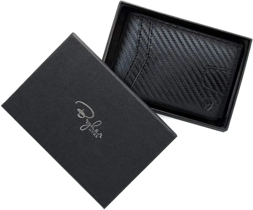 Bryker Hyde Slim Vertical Bifold RFID Blocking Full Grain leather Wallet for Men, Front Pocket, Bill/Receipt pocket and Pull Tab Card Slot (Carbon Fiber Black w/Pull Out Card Pocket)