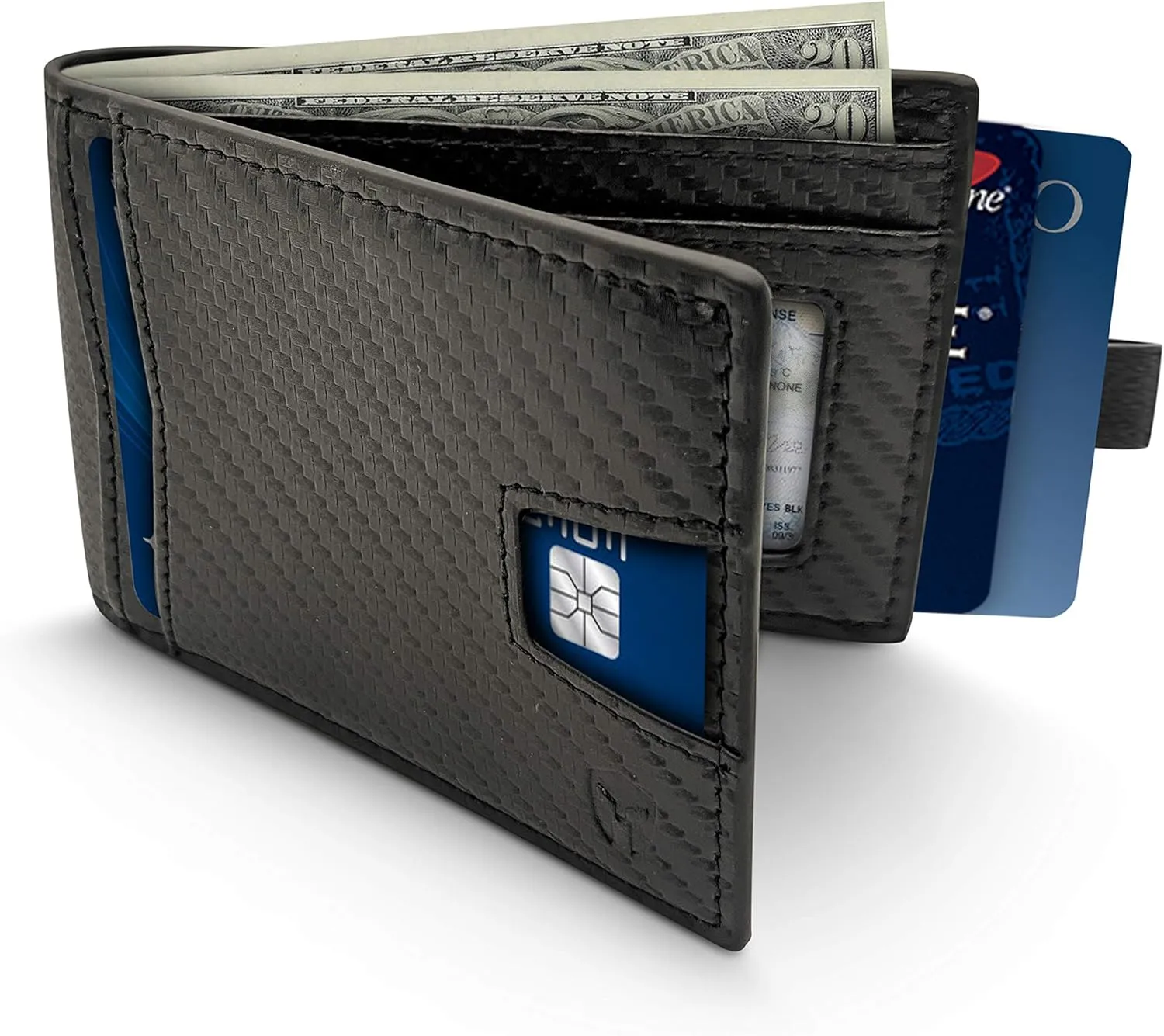 Bryker Hyde Slim Vertical Bifold RFID Blocking Full Grain leather Wallet for Men, Front Pocket, Bill/Receipt pocket and Pull Tab Card Slot (Carbon Fiber Black w/Pull Out Card Pocket)