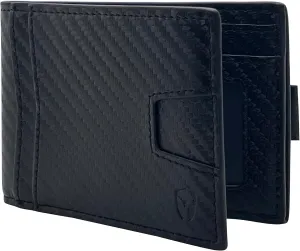 Bryker Hyde Slim Vertical Bifold RFID Blocking Full Grain leather Wallet for Men, Front Pocket, Bill/Receipt pocket and Pull Tab Card Slot (Carbon Fiber Black w/Pull Out Card Pocket)
