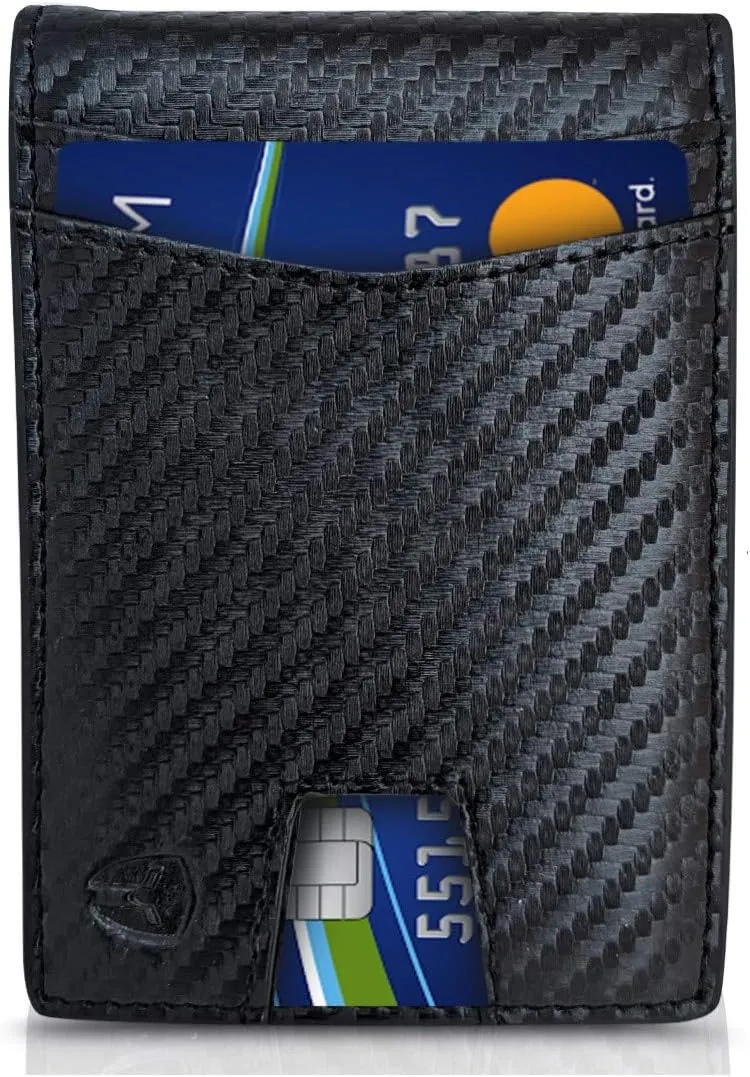 Bryker Hyde Slim Vertical Bifold RFID Blocking Full Grain leather Wallet for Men, Front Pocket, Bill/Receipt pocket and Pull Tab Card Slot (Carbon Fiber Black w/Pull Out Card Pocket)