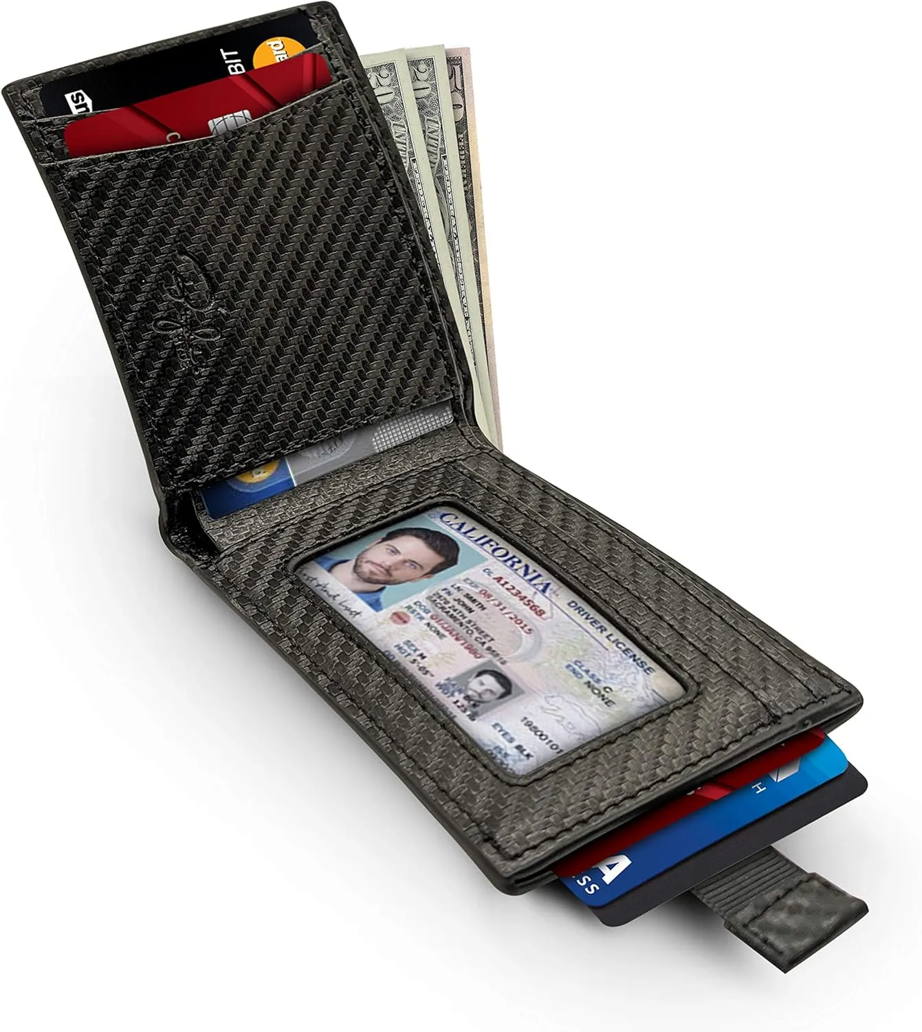 Bryker Hyde Slim Vertical Bifold RFID Blocking Full Grain leather Wallet for Men, Front Pocket, Bill/Receipt pocket and Pull Tab Card Slot (Carbon Fiber Black w/Pull Out Card Pocket)
