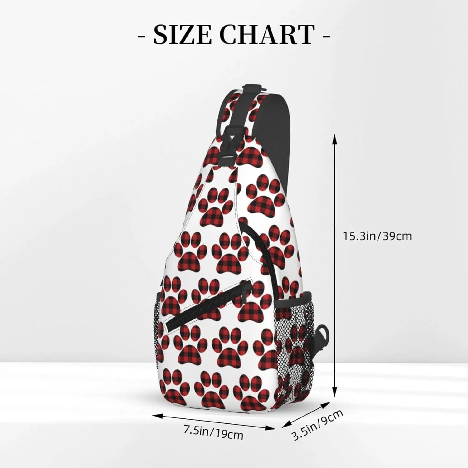Buffalo Plaid Paw Crossbody Bag Cross Chest Bag Adjustable Sling Backpack Sports Gym Shoulder Bags Travel Cycling Daypack Diagonally Casual Rucksack