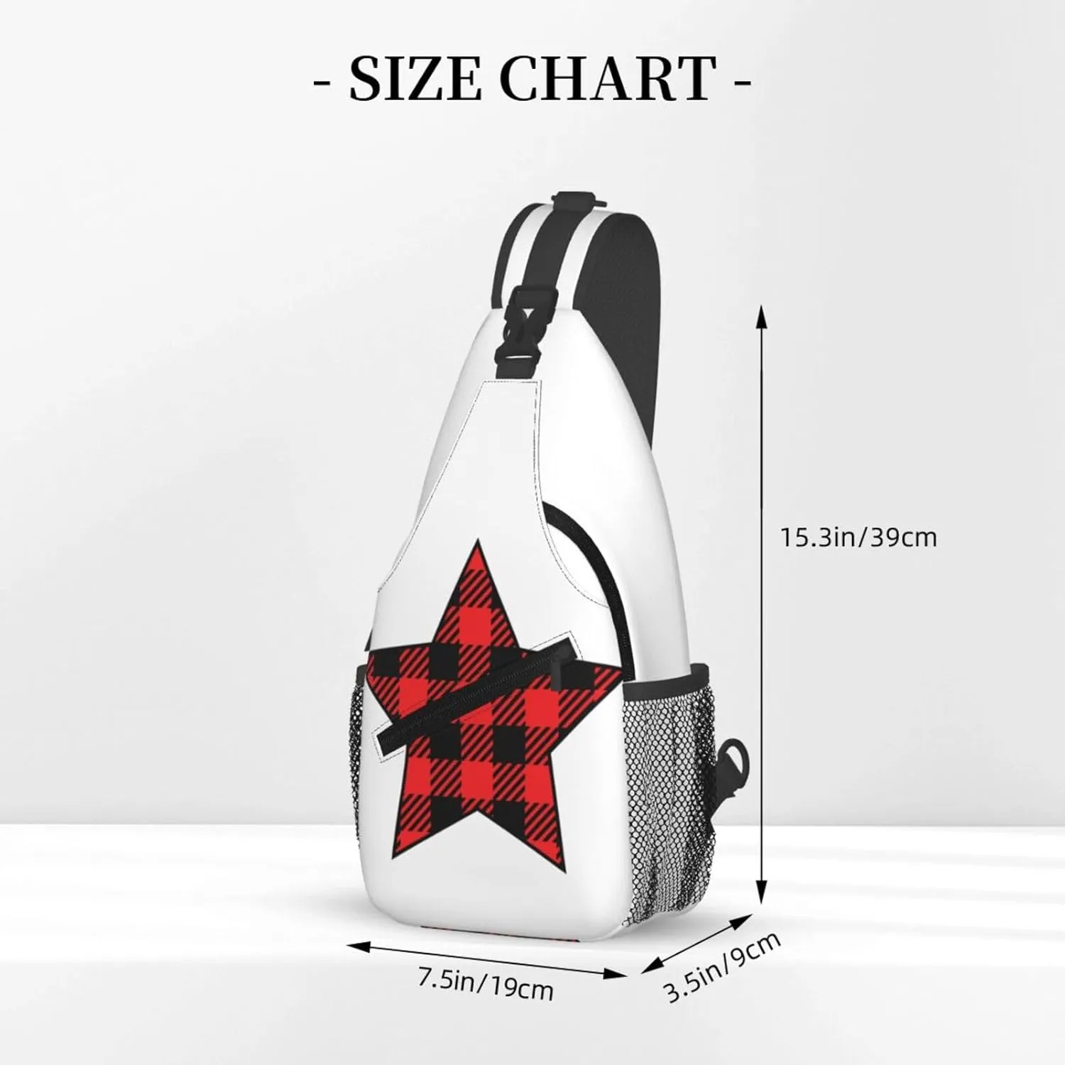 Buffalo Plaid Pentagram Star Crossbody Bag Cross Chest Bag Adjustable Sling Backpack Sports Gym Shoulder Bags Travel Cycling Daypack Diagonally Casual Rucksack