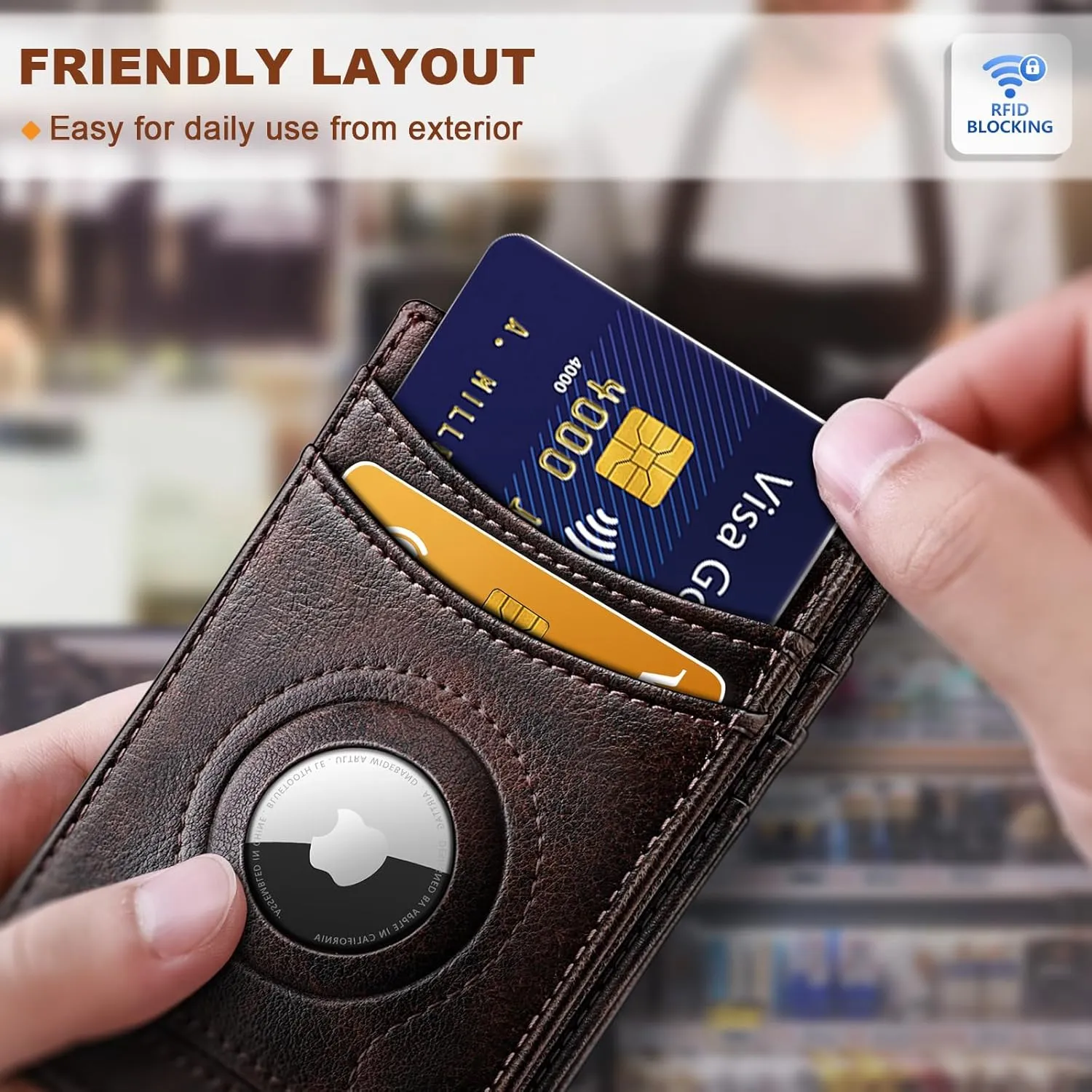 BULLIANT Men Airtag Wallet,Slim Wallet Money Clip Card Holder Magnetic Closure 12 Cards in Front Pocket RFID Blocking