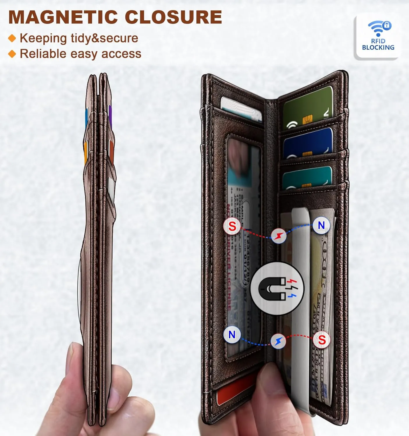 BULLIANT Men Airtag Wallet,Slim Wallet Money Clip Card Holder Magnetic Closure 12 Cards in Front Pocket RFID Blocking