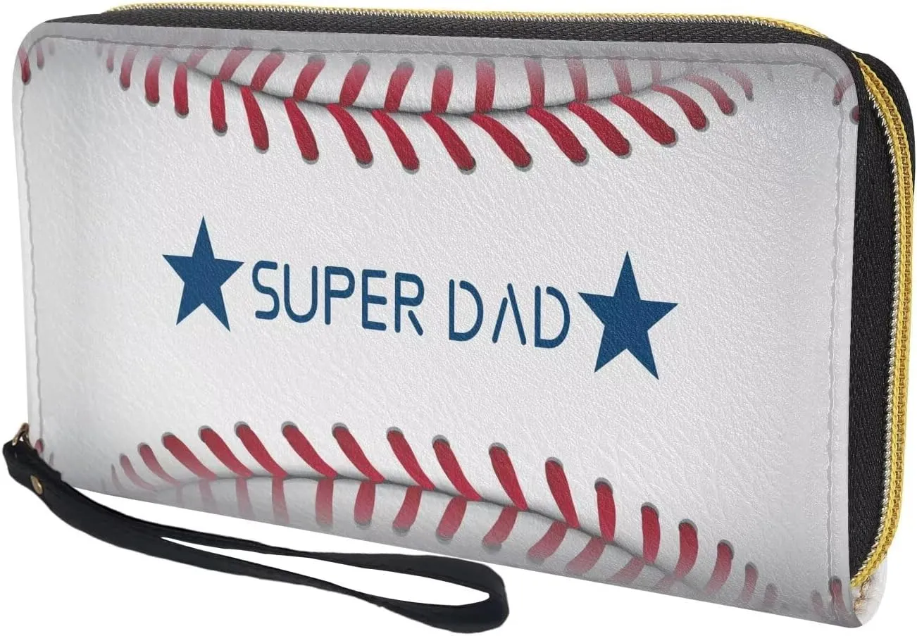 Bulopur Baseball Wristlet Wallet for Men PU Leather Supper Dad Gifts for Father Slim Long Purse with Zipper Large Capacity Coin Cash Holder Clutch Purse Gifts for Father's Day