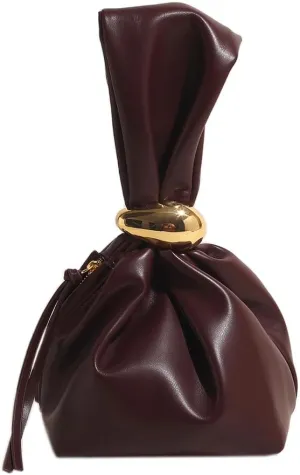 Burgundy Clutch Purses for Women,Wristlet Handbag,Mini Sleeve Knot Purse Vegan Leather Portable Tote Bag,Knot Purse