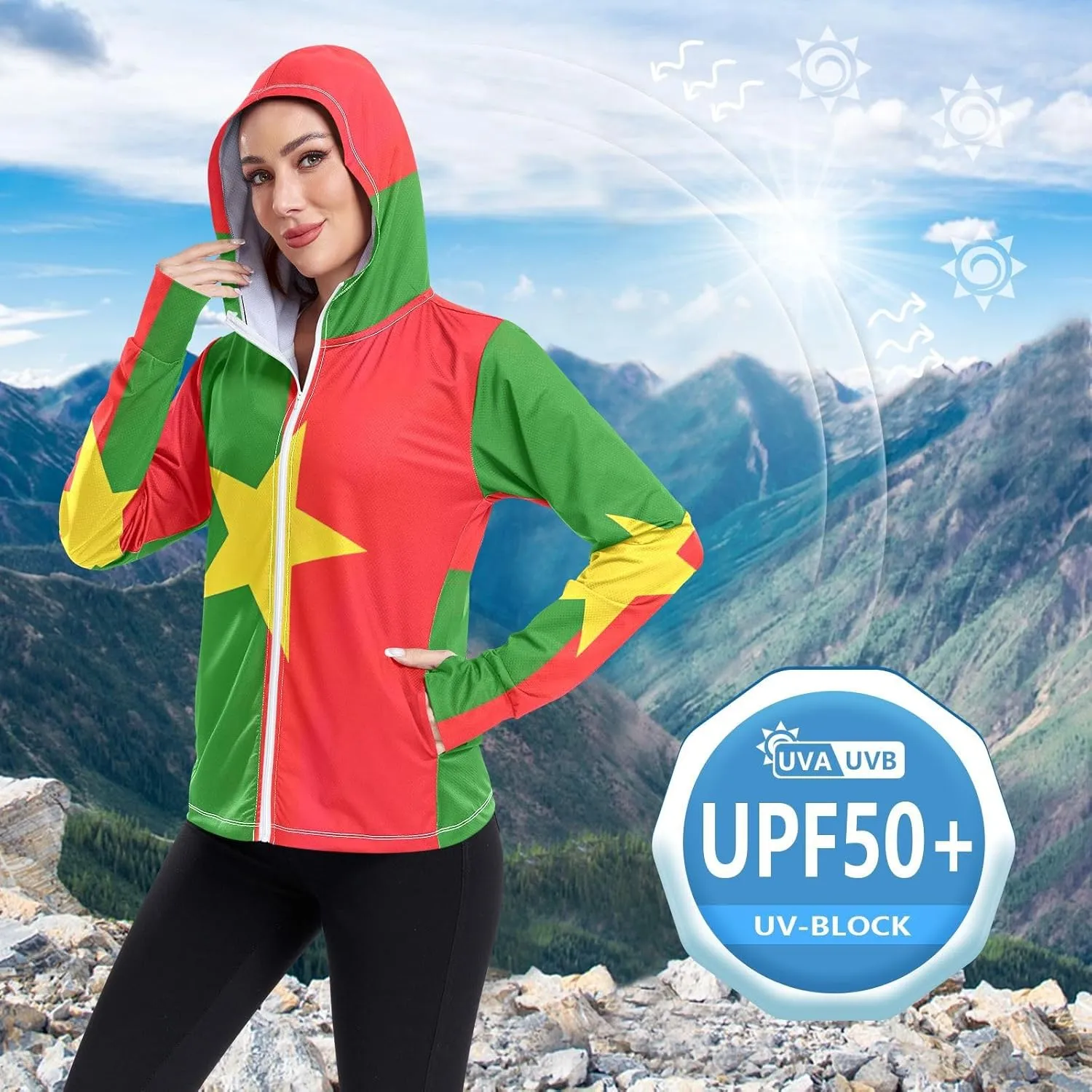 Burkina Faso Flag Spf Hoodie Women, Upf 50  Cooling Long Sleeve Shirt Women, S-XXL