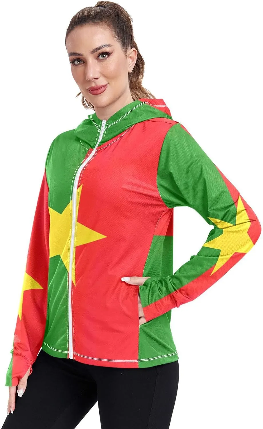 Burkina Faso Flag Spf Hoodie Women, Upf 50  Cooling Long Sleeve Shirt Women, S-XXL