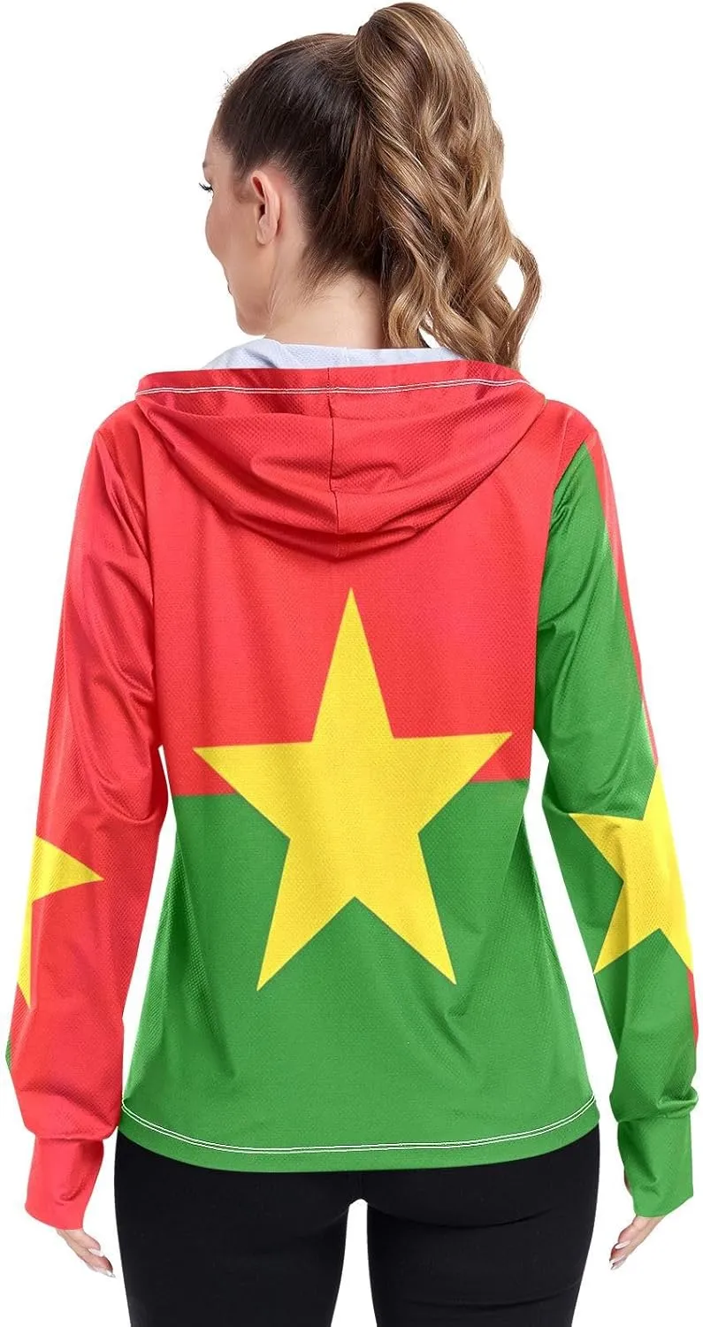 Burkina Faso Flag Spf Hoodie Women, Upf 50  Cooling Long Sleeve Shirt Women, S-XXL